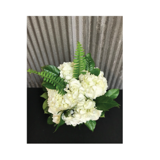 White Hydrangeas Accented with Salal