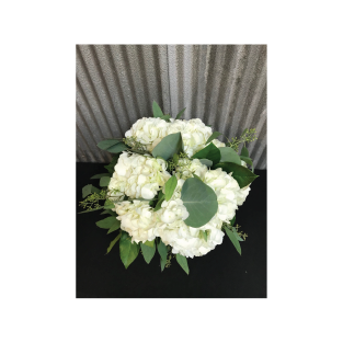 White Hydrangeas Accented with Eucalyptus